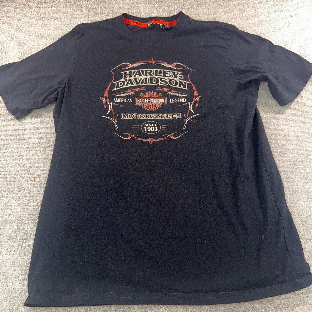Harley-Davidson Mens Black Graphic T-Shirt American Legend Pinstripe Logo Large